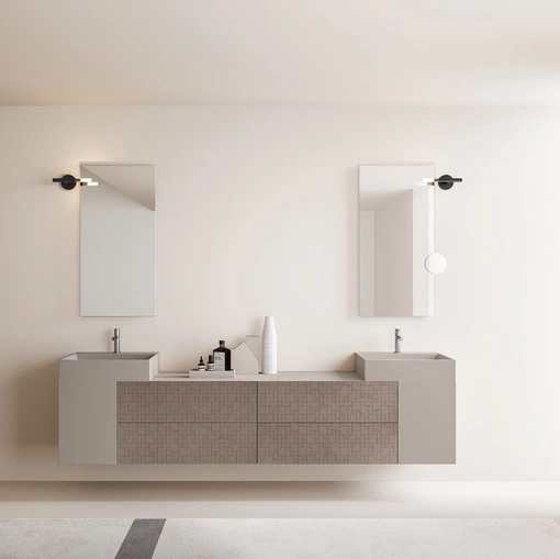 Mobile da Bagno con doppio lavabo Vintage 03 Elegant Sand in melaminico Malta Visone con serigrafia e laccato Lino opaco di Ardeco