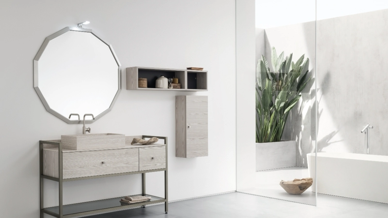 Mobile Bagno da appoggio in nobilitato effetto legno con piano e lavabo in HPL B201 BD022 di Compab