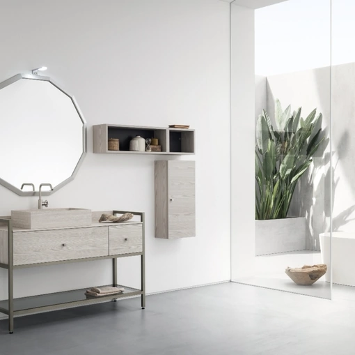 Mobile Bagno da appoggio in nobilitato effetto legno con piano e lavabo in HPL B201 BD022 di Compab