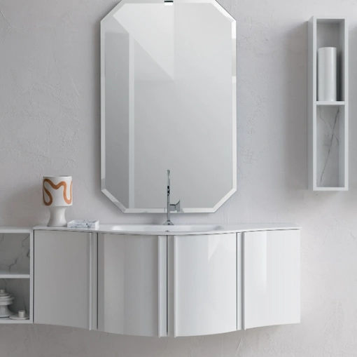 Mobile da Bagno sospeso in laccato bianco lucido B201 BD028 di Compab