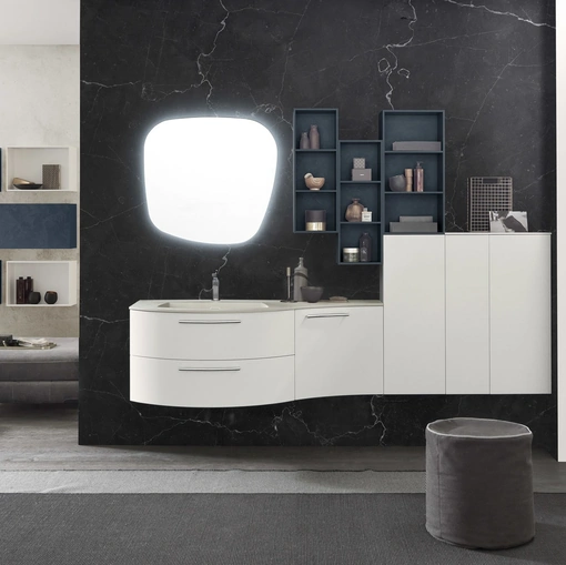 Mobile da bagno sospeso M System C008 in laccato opaco di Baxar