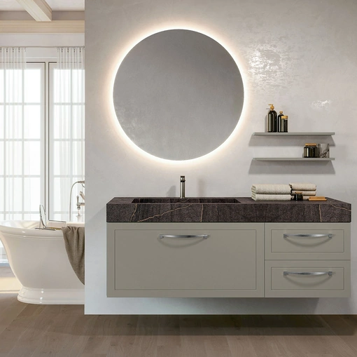 Mobile da Bagno sospeso in laccato grigio seta e top in HPL composizione Classic 01 di Licor Design