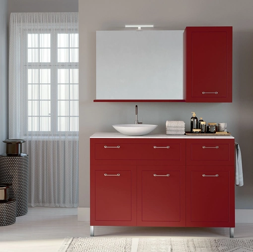 Mobile da Bagno a terra composizione Classic 03 in laccato opaco rosso bruno di Licor Design