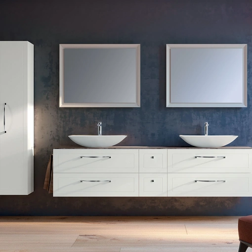 Mobile da Bagno sospeso composizione Classic 05 in laccato opaco bianco puro di Licor Design