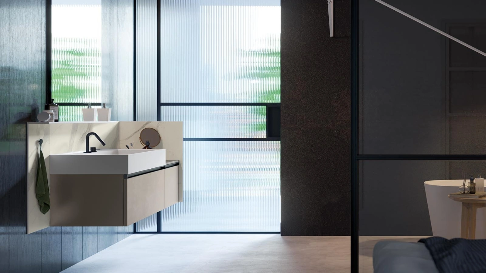 Mobile da Bagno sospeso Deep 01 in laccato metallico nichel di Birex