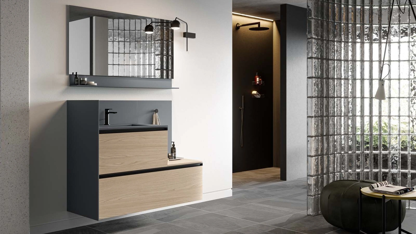 Mobile da Bagno sospeso Deep 03 in materico rovere Virginia di Birex