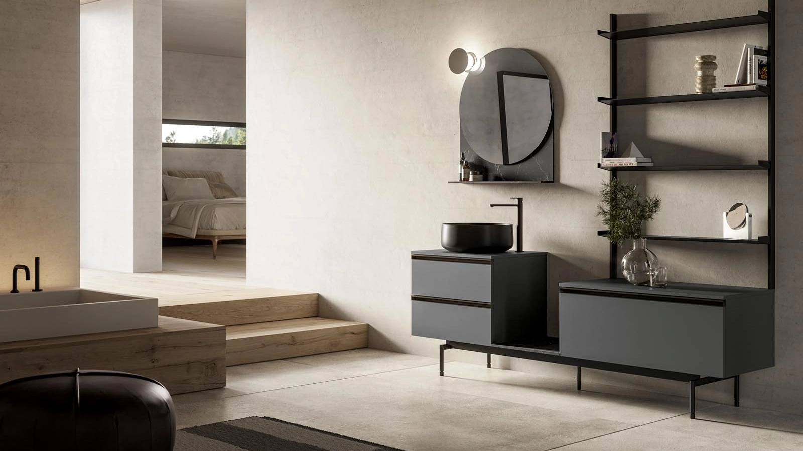 Mobile da Bagno a terra Deep 09 in laccato micalizzato piombo di Birex