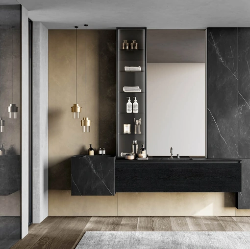Mobile da Bagno sospeso Facto 08 in essenza rovere carbone e gres di Birex