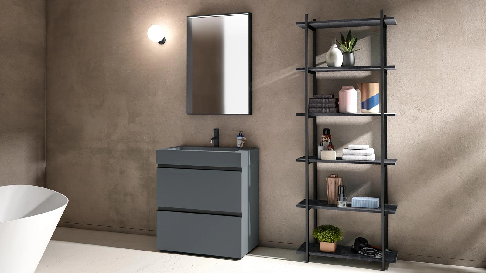 Mobile da Bagno a terra Gola Up 08 in Fenix NTM grigio bromo di Birex