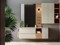 Mobile da Bagno sospeso composizione Happy 02 in laccato opaco e legno di Licor Design