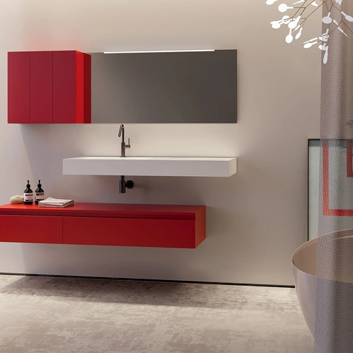 Mobile da Bagno sospeso in laccato opaco composizione Happy 06 di Licor Design