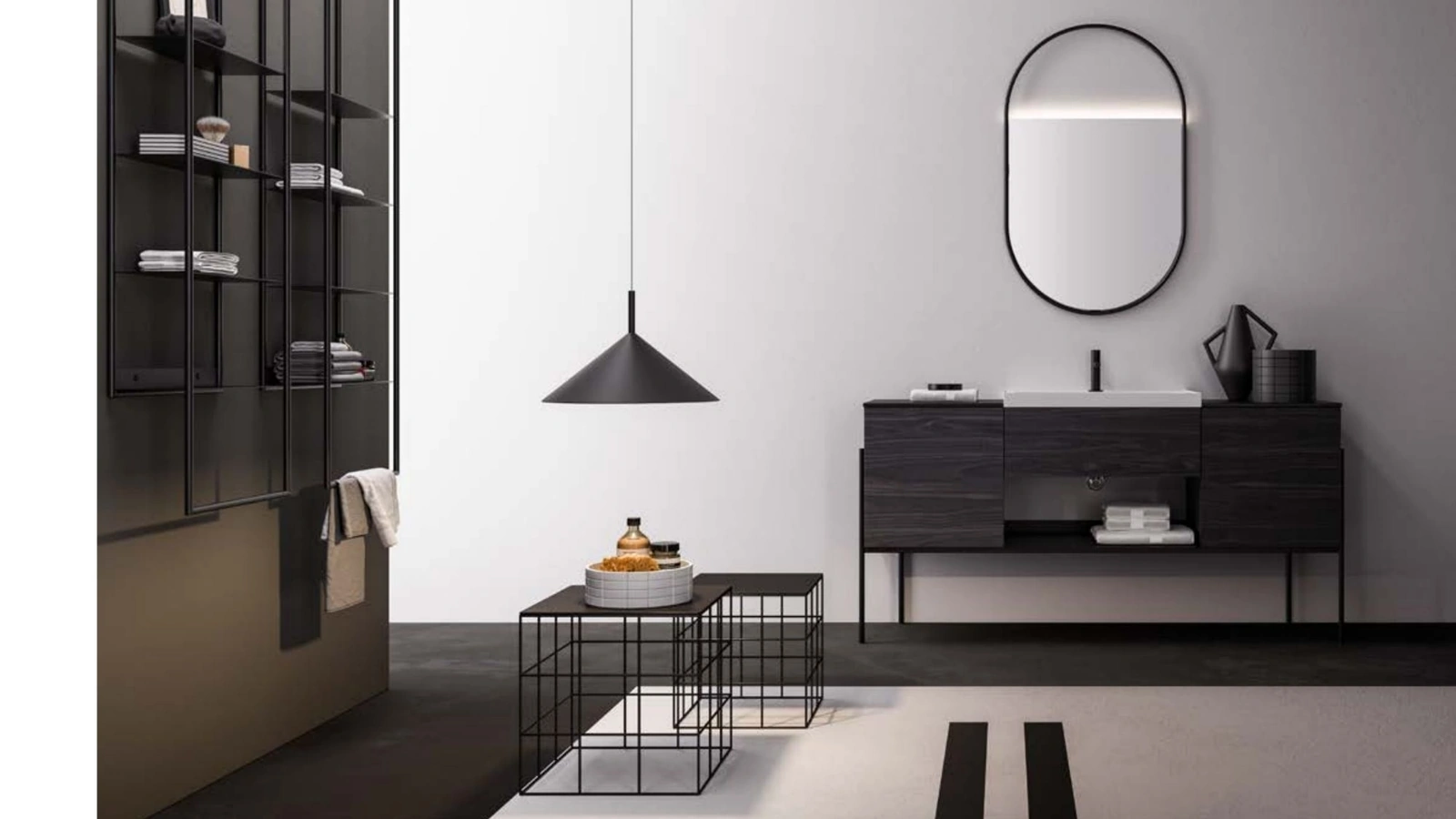 Mobile da Bagno Industrial 06 Urban Contrast in melaminico Paulownia Nero con base in metallo di Ardeco