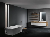 Mobile da Bagno sospeso con piano in legno di rovere e frontali in laccato bianco lucido INK NK13 Compab