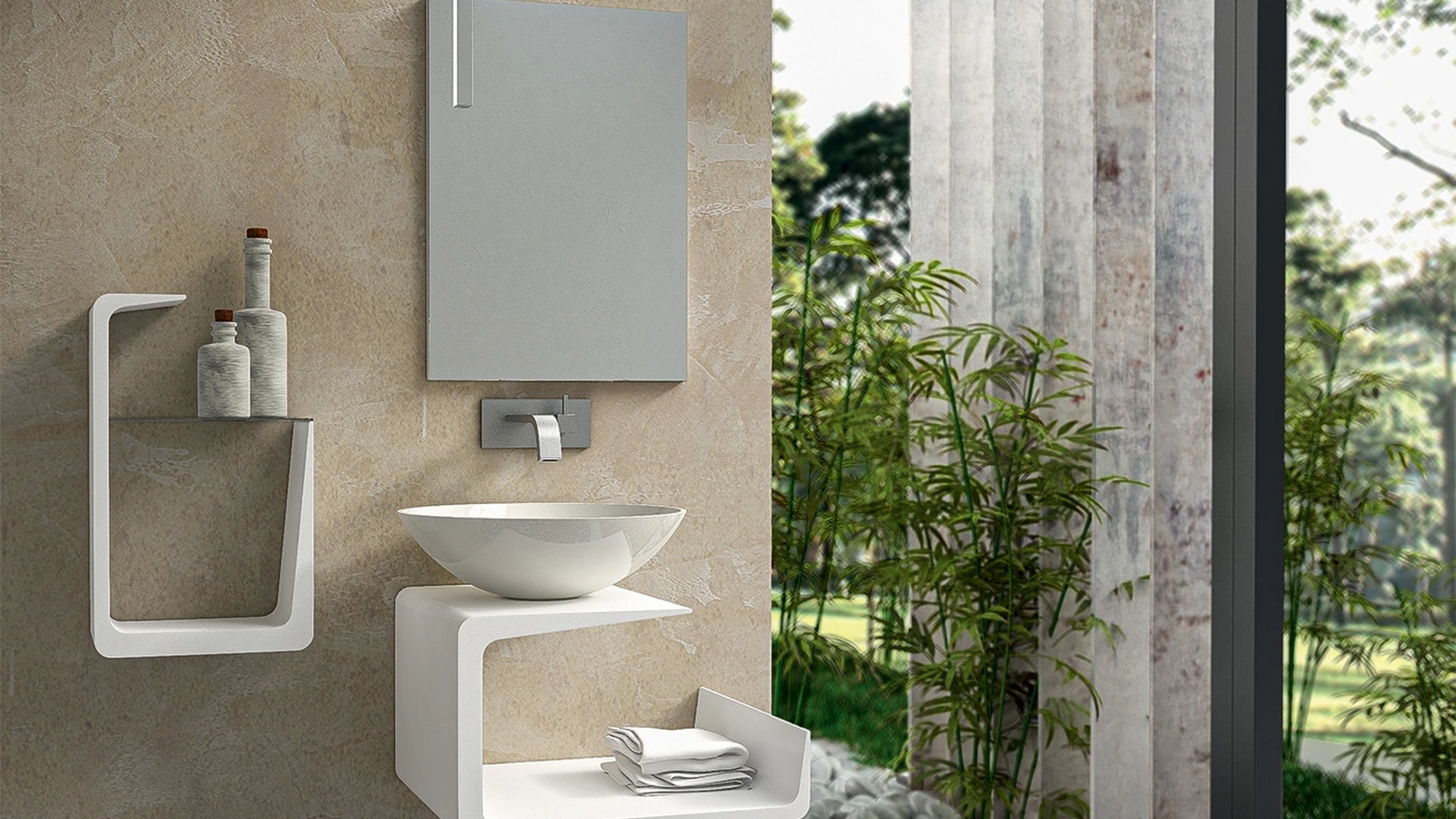 Mobile da Bagno sospeso in laccato bianco lucido composizione Jolly 01 di Licor Design