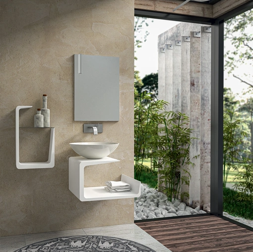 Mobile da Bagno sospeso in laccato bianco lucido composizione Jolly 01 di Licor Design