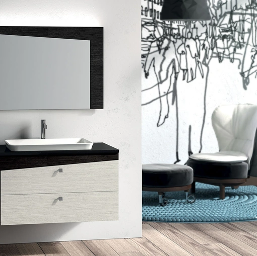 Mobile da Bagno sospeso in legno di rovere bianco e nero composizione K107 di Licor Design