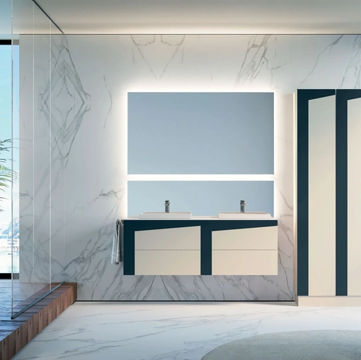 Mobile da Bagno sospeso con colonne a terra in laccato opaco composizione K101 di Licor Design