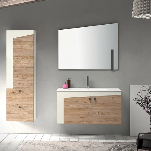 Mobile da Bagno sospeso in melaminico e laccato opaco composizione K105 di Licor Design