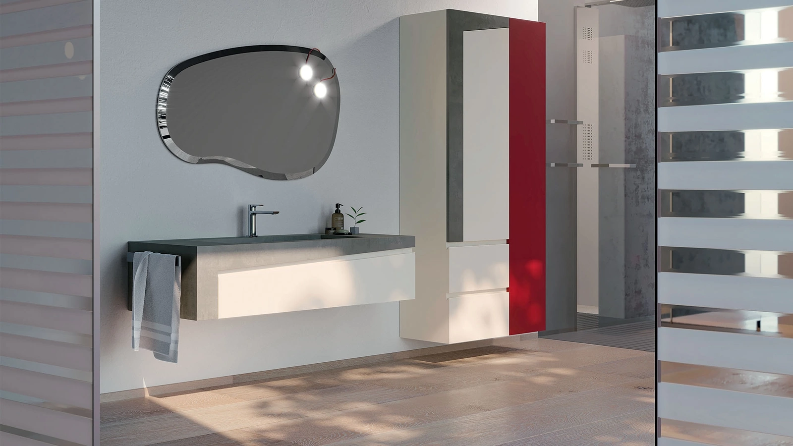Mobile da Bagno sospeso in laccato opaco e top in HPL cemento composizione K202 di Licor Design
