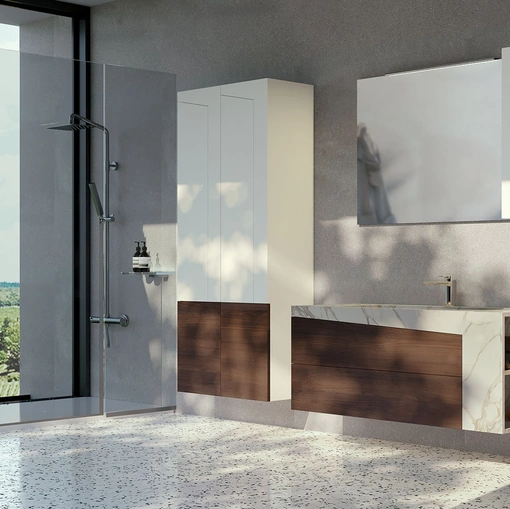 Mobile da Bagno sospeso in laccato opaco, melaminico e HPL composizione K301 di Licor Design