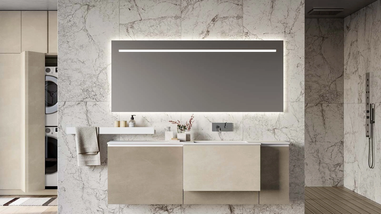 Mobile da Bagno sospeso in materico perla e argilla Lapis 07 di Birex