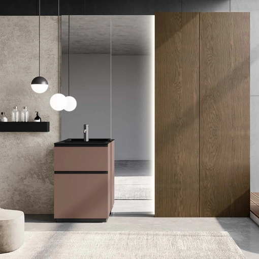 Mobile da Bagno a terra in laccato opaco terracotta Lapis 08 di Birex