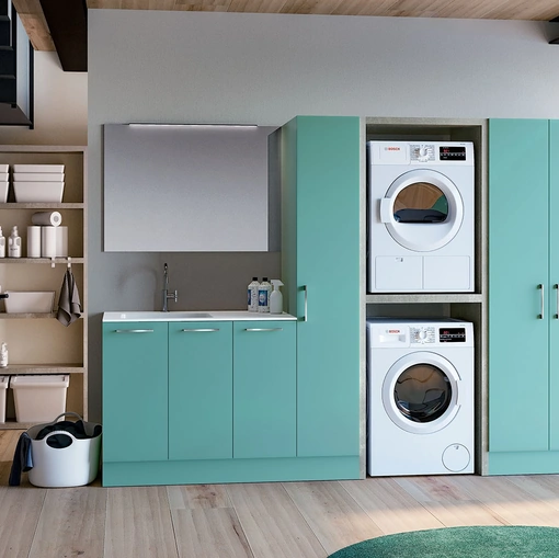Mobile da Bagno per lavanderia in laccato opaco verde chiaro composizione Laundry 04 di Licor Design