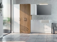 Mobile da Bagno per lavanderia composizione Laundry 05 in laccato bianco puro e melaminico quercia di Licor Design