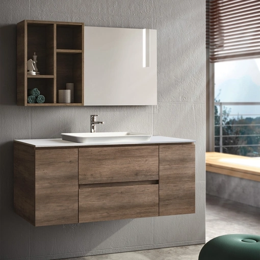 Mobile da Bagno sospeso composizione Happy 07 in melaminico e laccato lucido di Licor Design