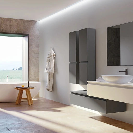 Mobile da Bagno sospeso in laccato opaco composizione Happy 13 di Licor Design