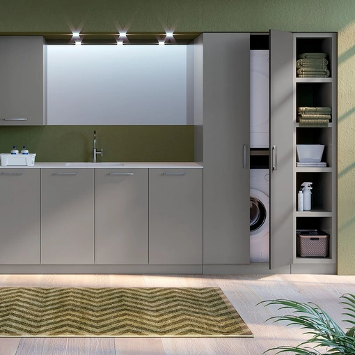 Mobile da Bagno per lavanderia composizione Laundry 01 in laccato opaco grigio platino di Licor Design
