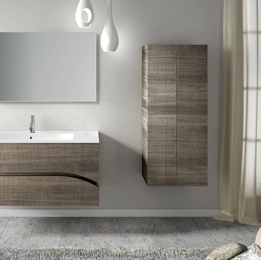 Mobile da Bagno sospeso in melaminico rovere graffiato composizione Onda 02 di Licor Design