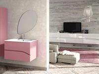 Mobile da Bagno sospeso in laccato rosa chiaro composizione Onda 03 di Licor Design