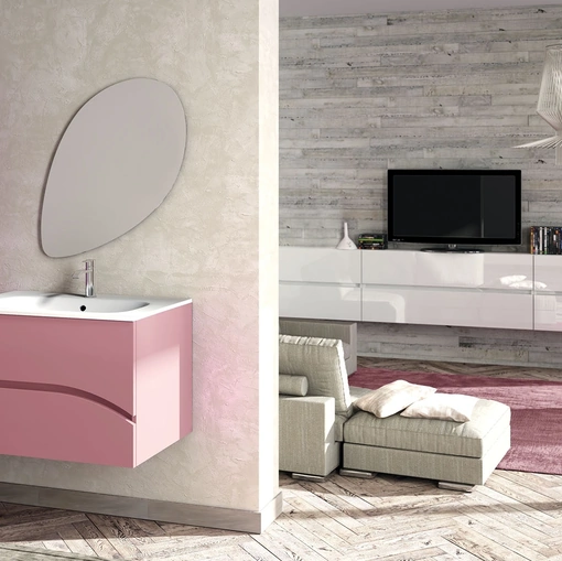 Mobile da Bagno sospeso in laccato rosa chiaro composizione Onda 03 di Licor Design