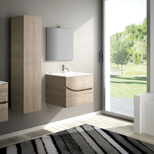 Mobile da Bagno sospeso in melaminico effetto legno graffiato composizione Onda 04 di Licor Design