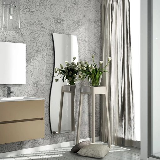 Mobile da Bagno sospeso in laccato beige opaco composizione Onda 08 di Licor Design