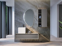Mobile da Bagno sospeso in laccato opaco e HPL effetto marmo travertino composizione Q45 04 di Licor Design