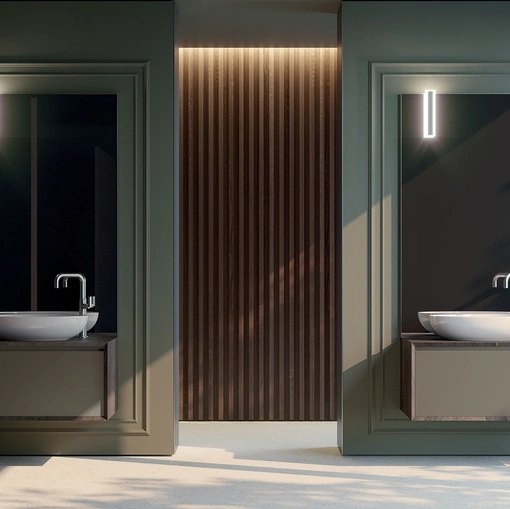 Mobile da Bagno sospeso composizione Q45 07 in laccato opaco e HPL di Licor Design