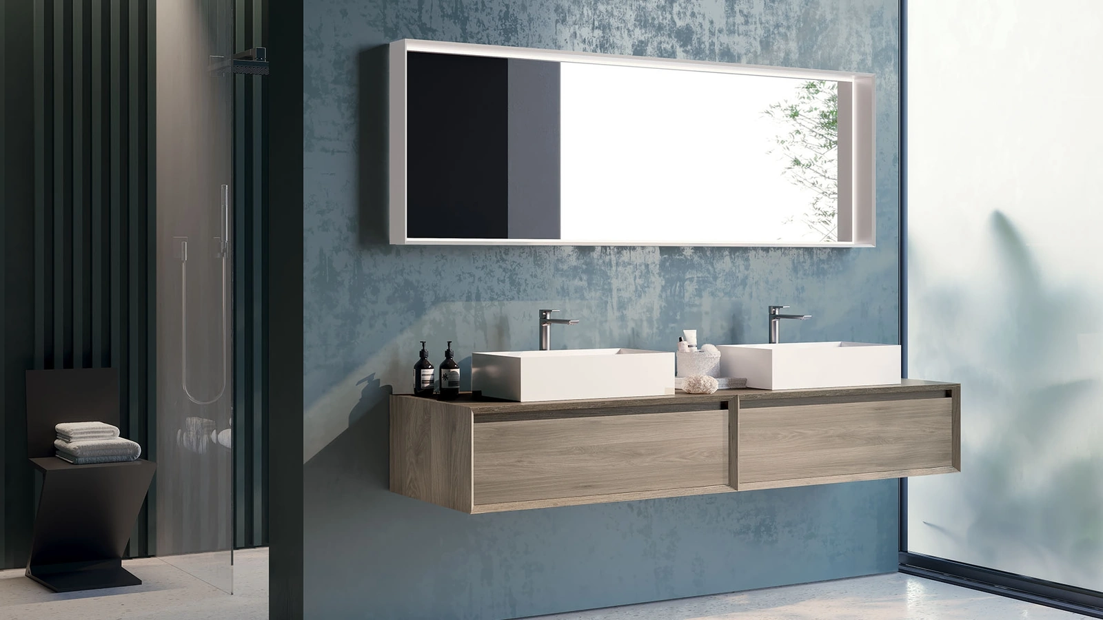 Mobile da Bagno sospeso in melaminico frassino composizione Q45 09 di Licor Design