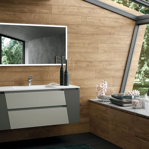 Mobile da Bagno sospeso in laccato grigio chiaro e scuro composizione Seven 04 di Licor Design
