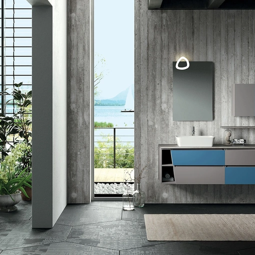 Mobile da Bagno sospeso in laccato opaco a due colori composizione Seven 05 di Licor Design
