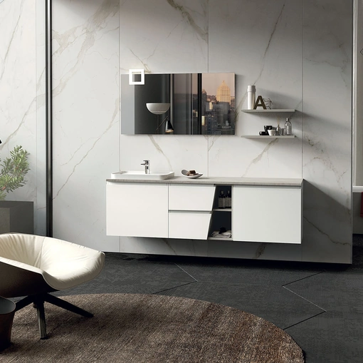 Mobile da Bagno sospeso in laccato bianco opaco composizione Seven 09 di Licor Design