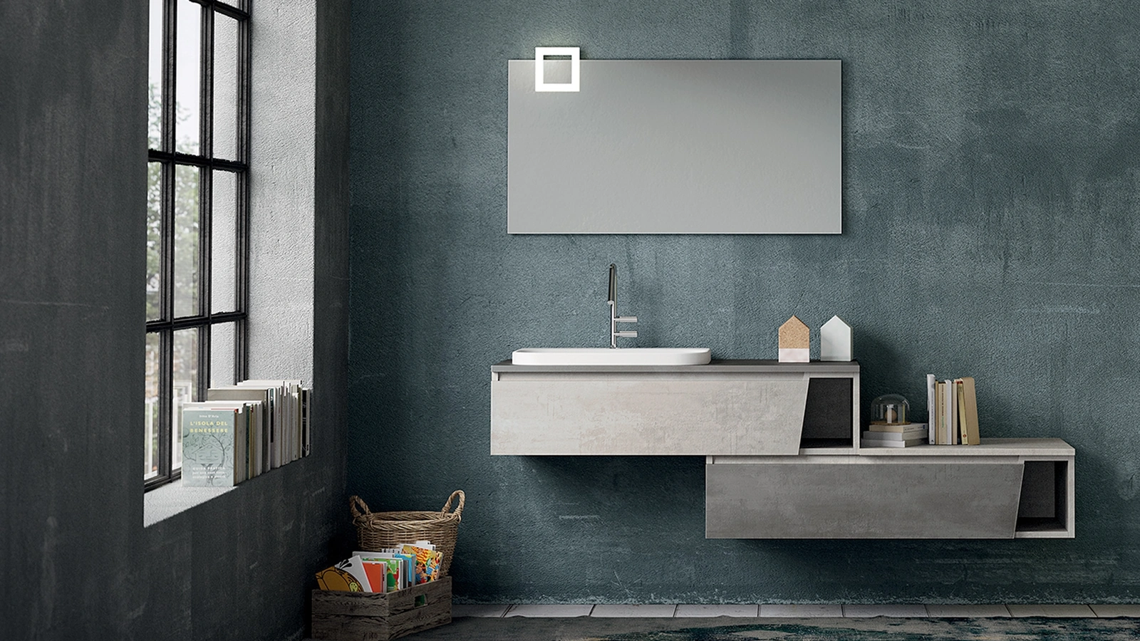 Mobile da Bagno sospeso composizione Seven 10 in melaminico cemento di Licor Design