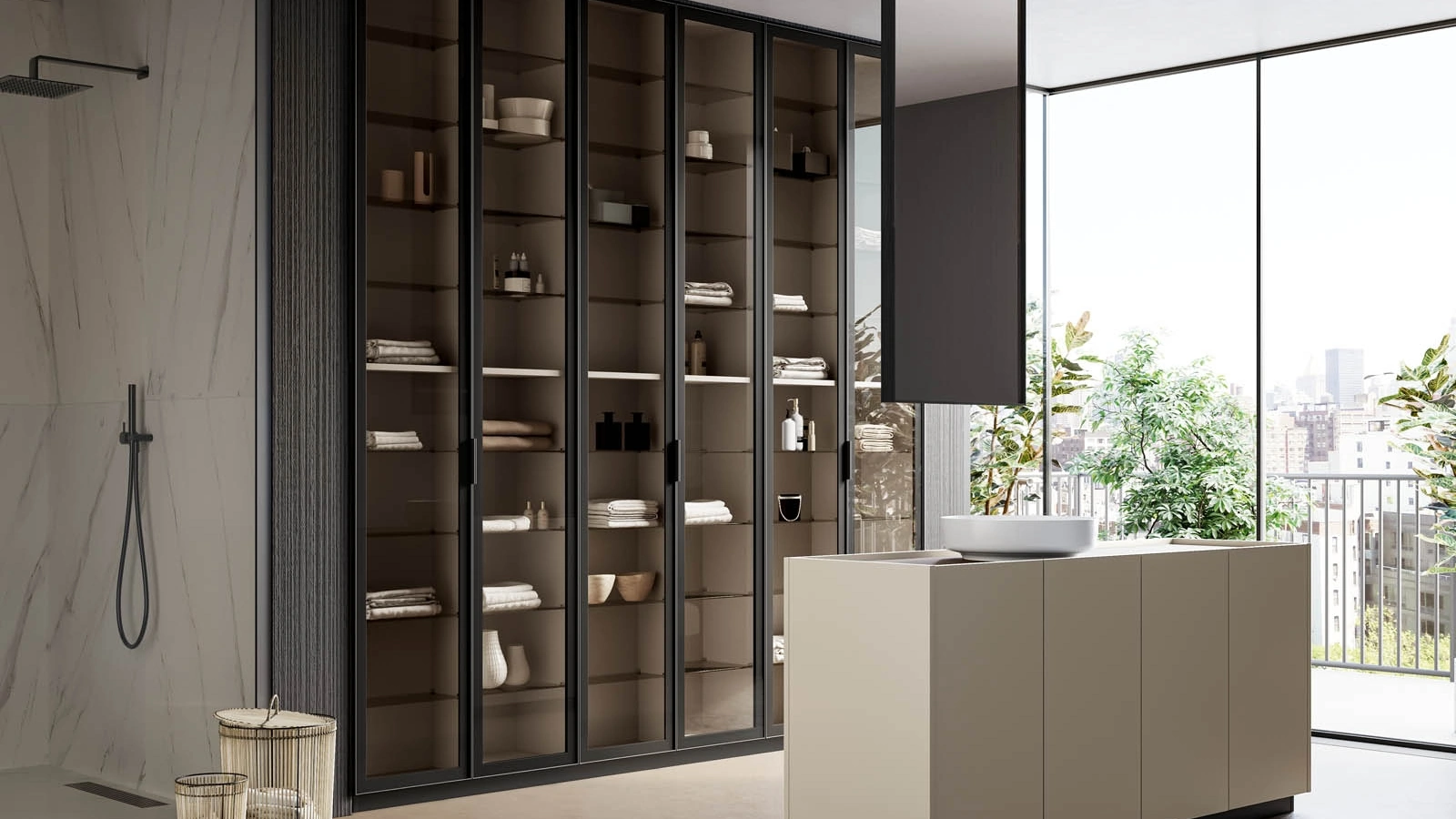 Mobile da Bagno a terra in laccato opaco canapa Major 02 di Birex