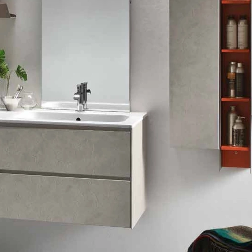 Mobile da Bagno sospeso in melaminico effetto cemento Malta Grigio Start Block 06 di Ardeco