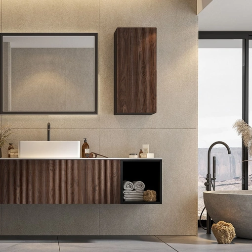 Mobile da Bagno sospeso Myra 01 in noce canaletto di Licor Design