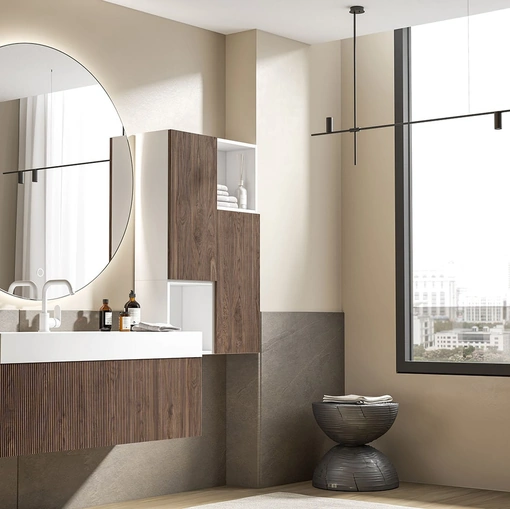 Mobile da Bagno sospeso Myra 02 in noce canaletto di Licor Design