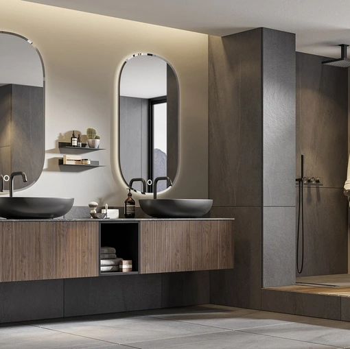 Mobile da Bagno sospeso Myra 03 in noce canaletto di Licor Design