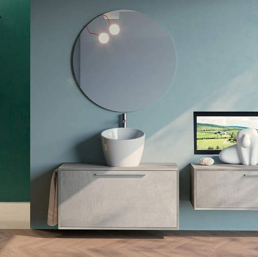 Mobile da Bagno sospeso in melaminico effetto cemento composizione Q45 06 di Licor Design