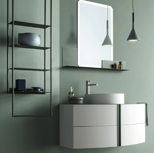 Mobile da Bagno sospeso in laccato Bianco opaco con porta asciugamani integrato Round 03 Natural Vibes di Ardeco